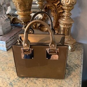 Small structured faux patent gold leather